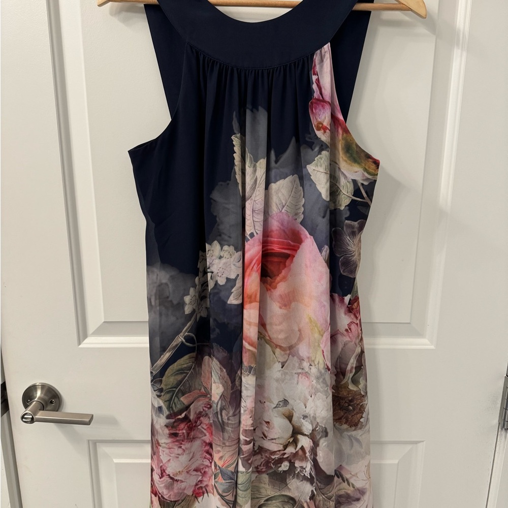 worn once - Ted Baker London Navy and Floral Flowy A line dress size 2